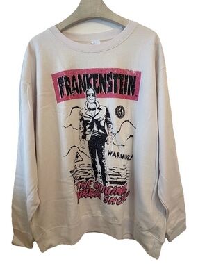 Frankenstein Sweatshirt Pullover XL White Pink Universal NWOT Horror Monster